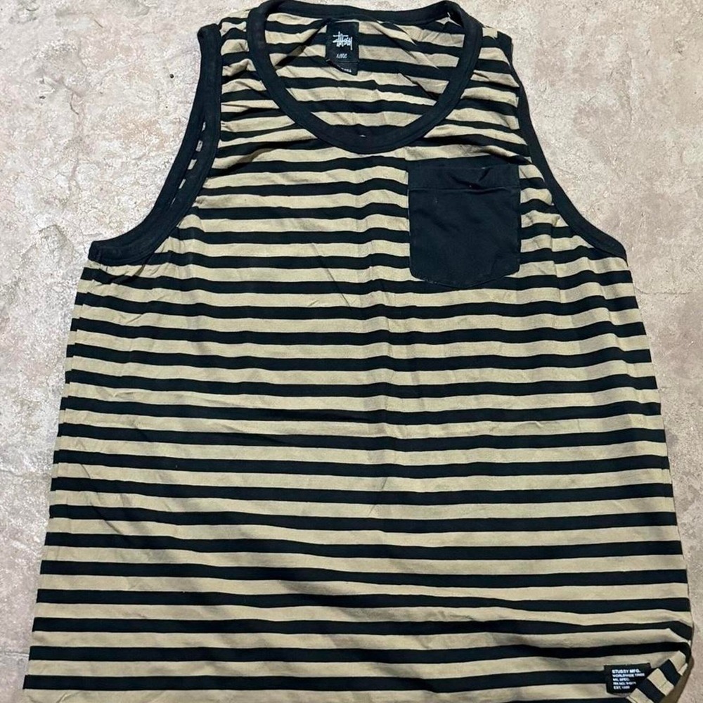 Stüssy black and beige horizontal striped tank top Size XL